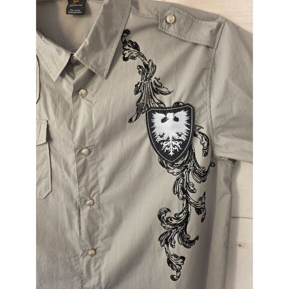 Russo Spirit Shirt Men 3XL Gothic Crest Wing Graphic Btn Up Y2K Affliction Style - Picture 8 of 12